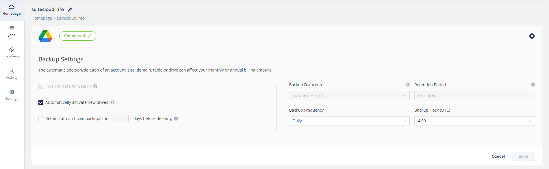 Backup settings - Google Shared Drives