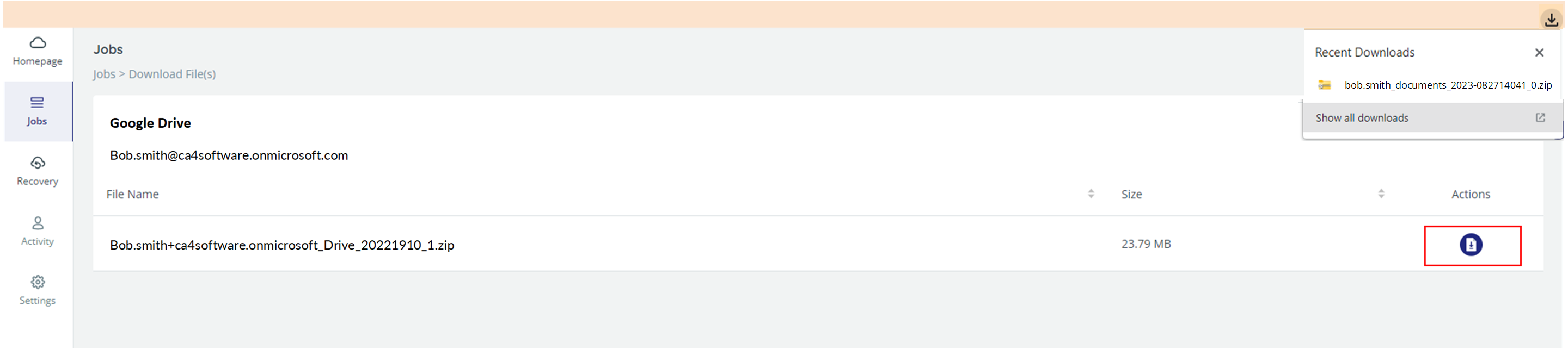 Zip file downloaded and appearing in recent downloads list