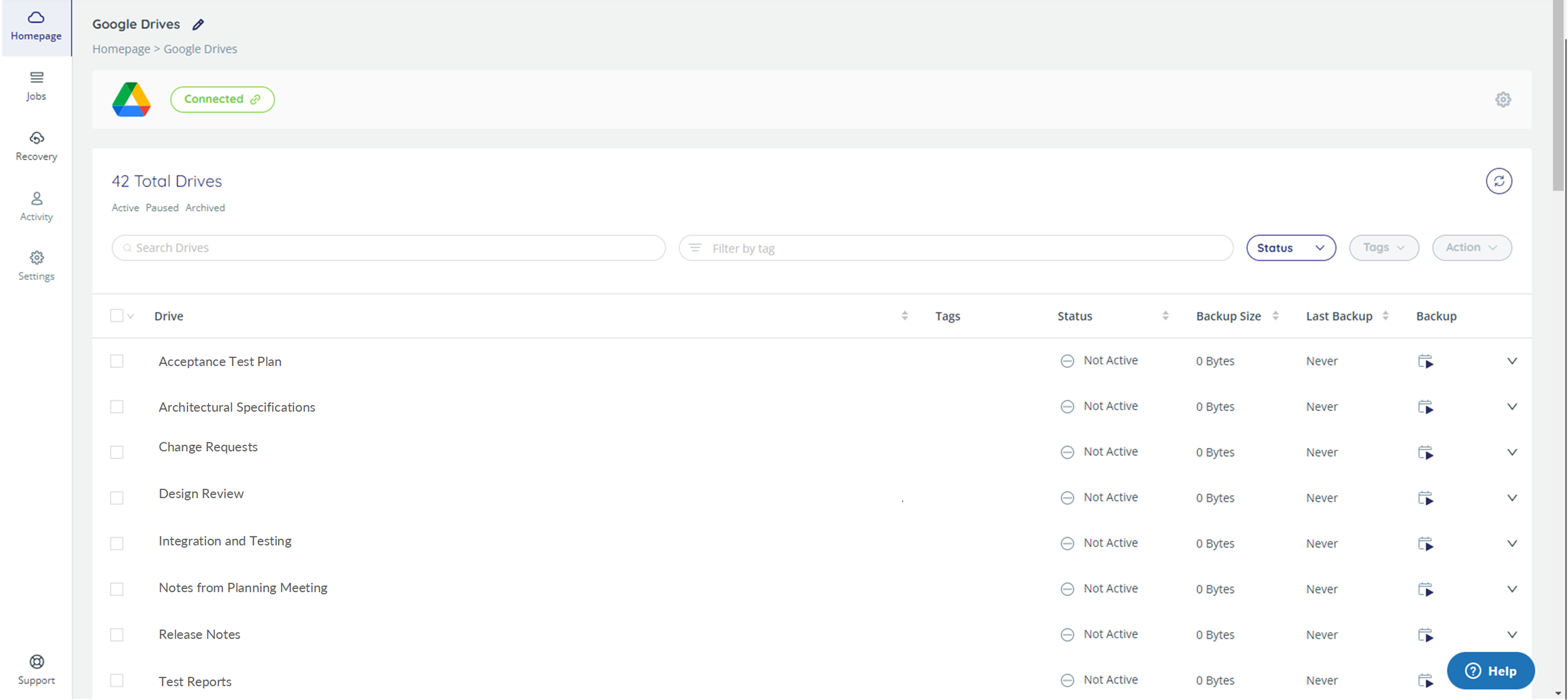 List of Google Drives available for backup