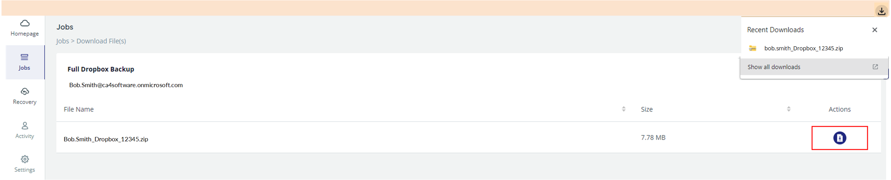 Zip file downloaded and appearing in recent downloads list