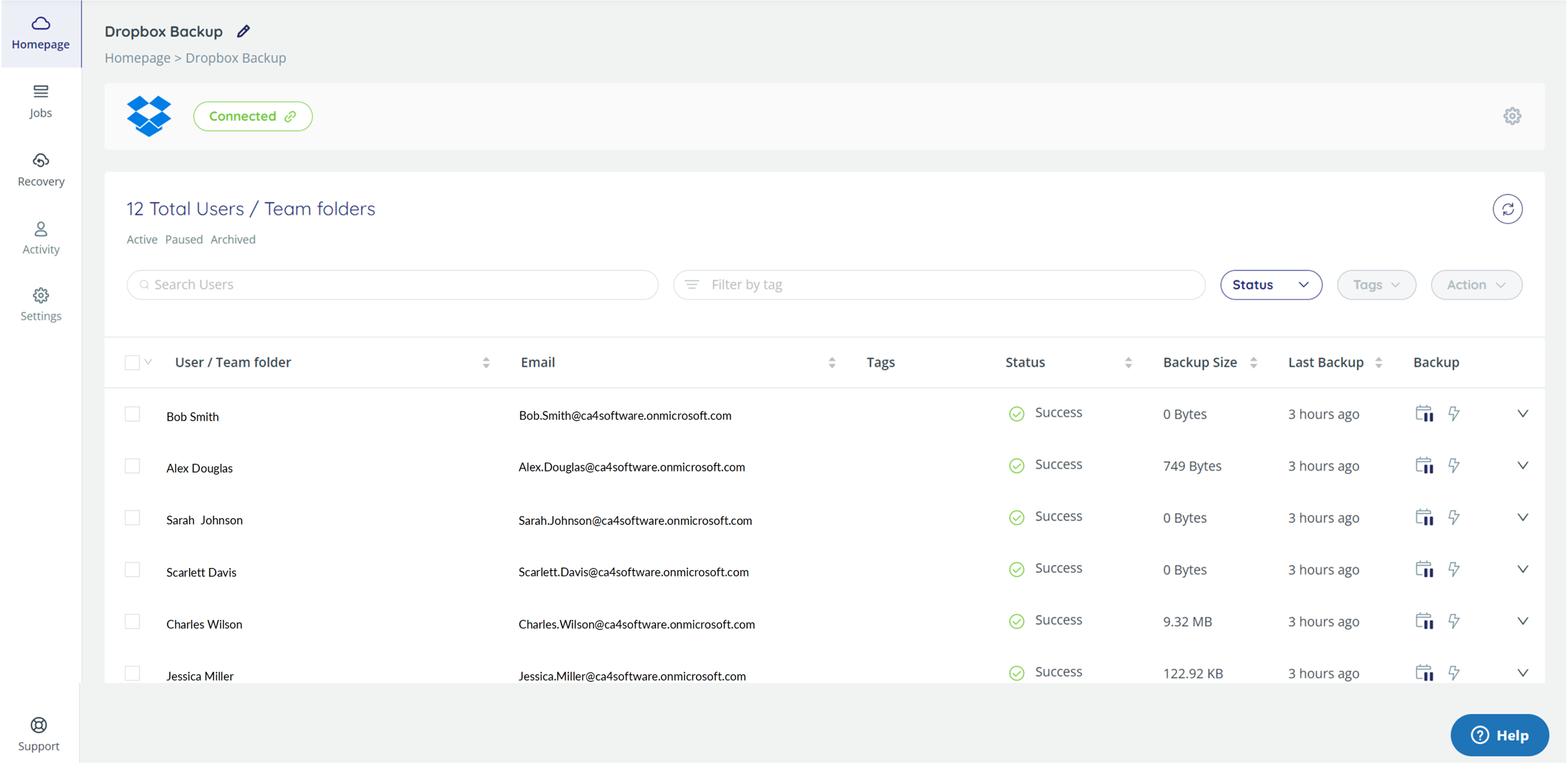 List of Dropbox data available for backup