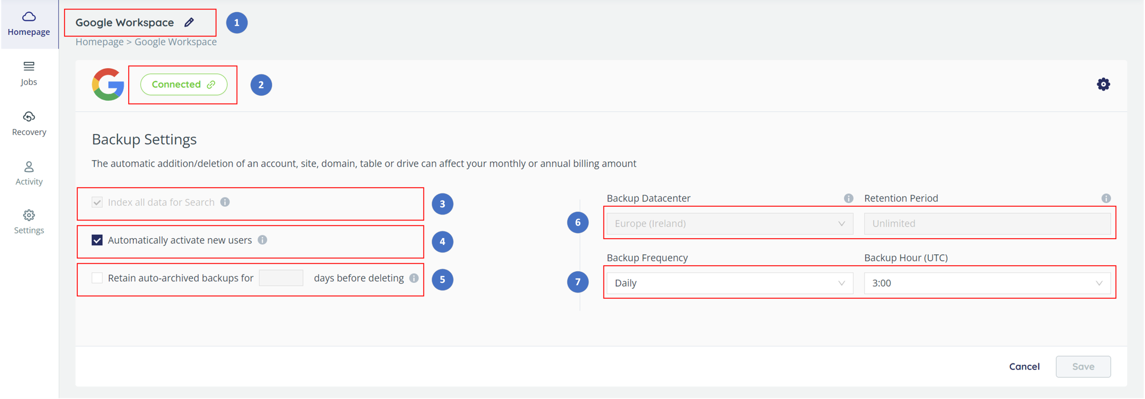 Configuring Backup Settings - Google Workspace