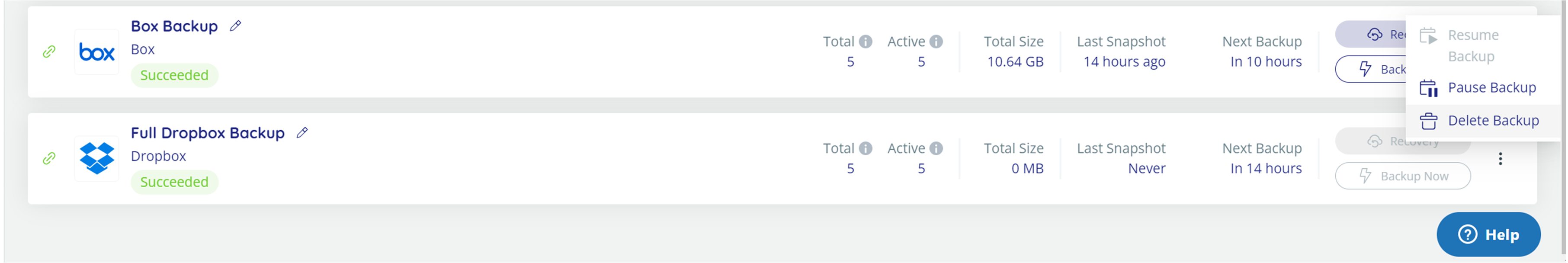 Delete Dropbox backup task