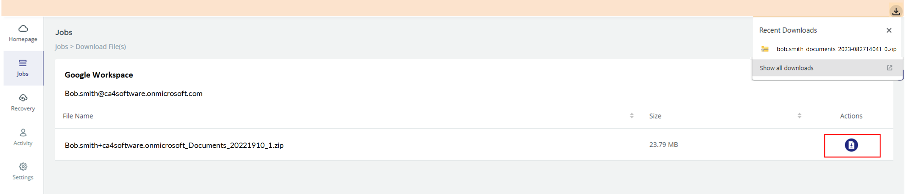 Zip file downloaded and appearing in recent downloads list