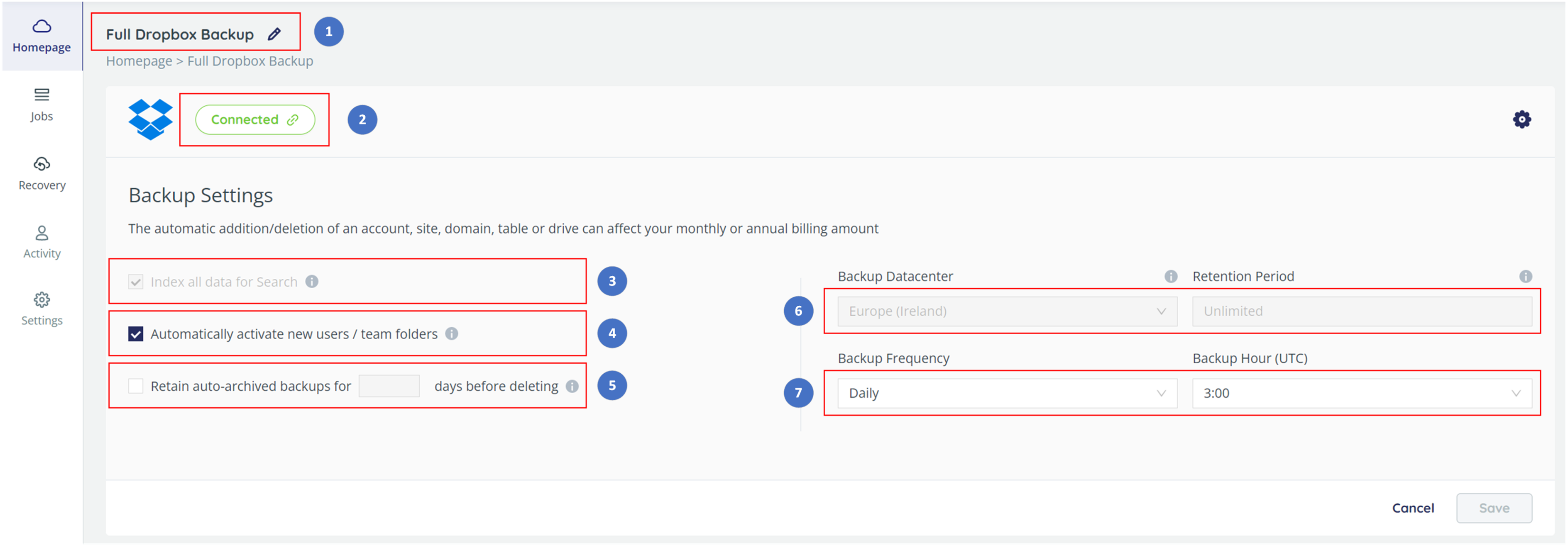 Configuring backup settings - Dropbox