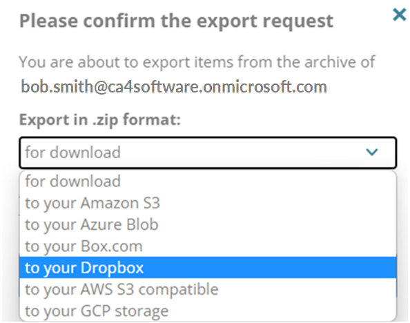 Drop-down list of export locations