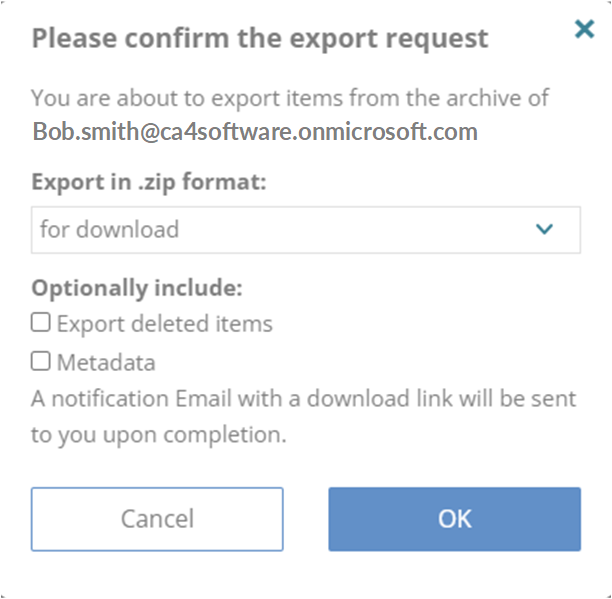 Please confirm the export request - OK is highlighted