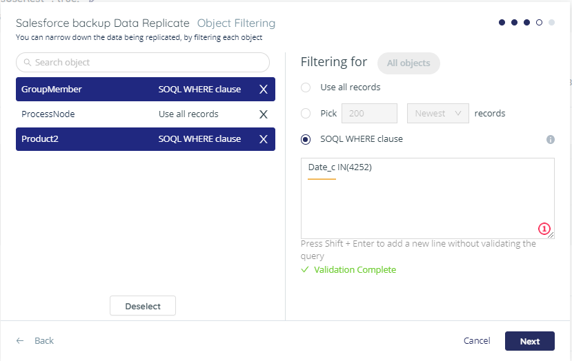Data replicate with object filtering - Filtering for SOQL where clause = Date_c IN(4252)