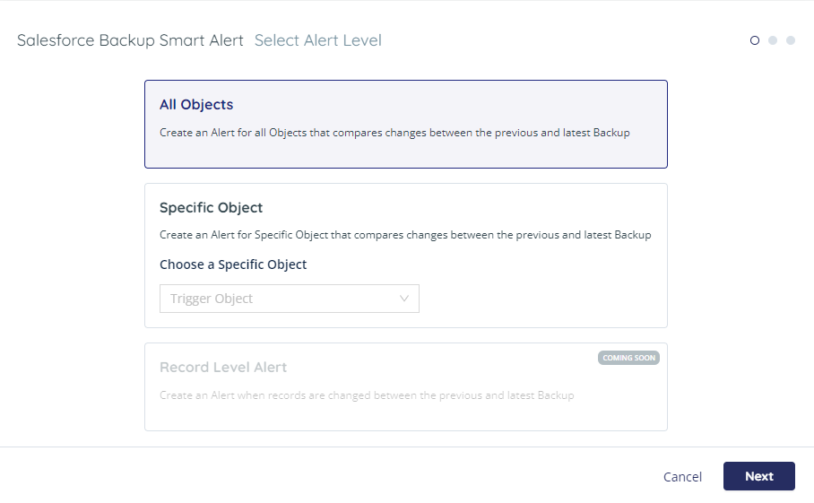 Smart alert - select alert level. All Objects highlighted