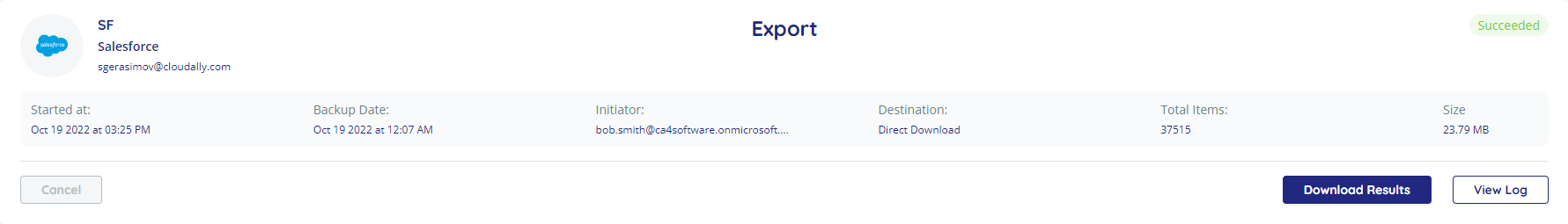 Jobs page, export job, with Download Results button higlighted