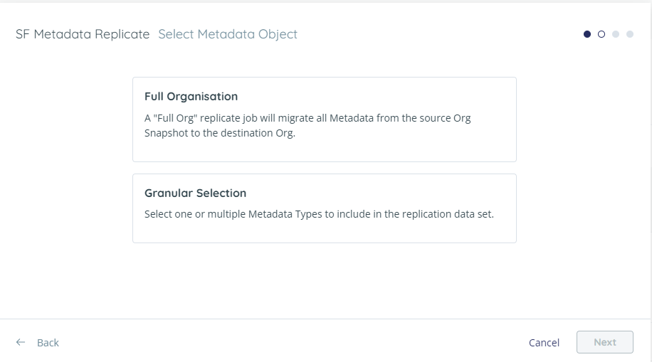 Select Metadata object for replication