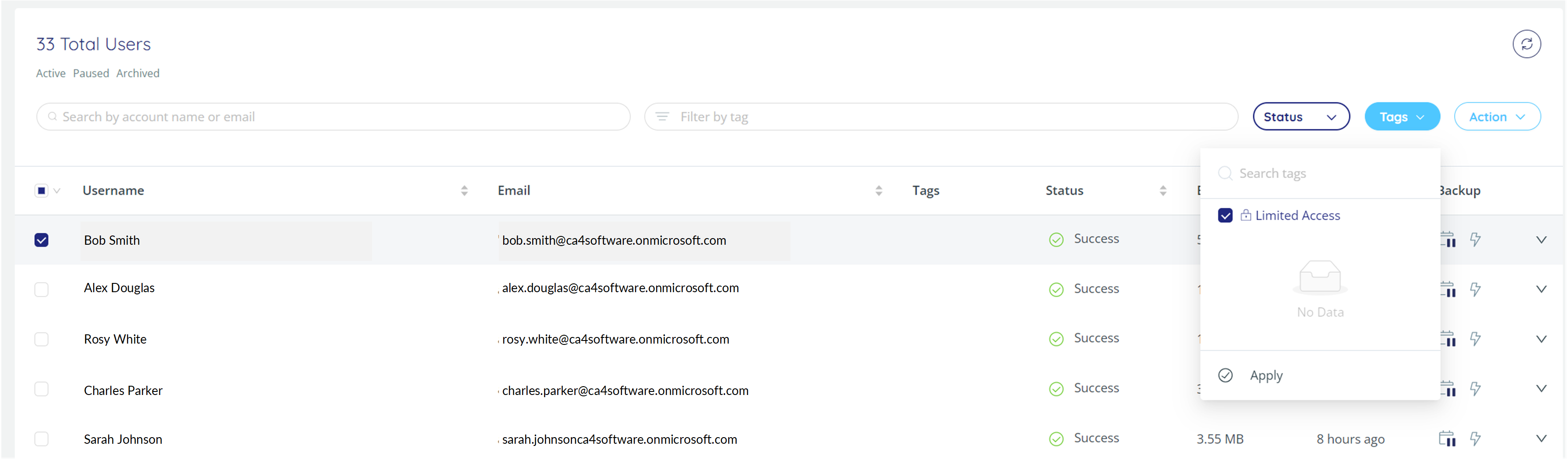 Tags button highlighted, with Limited Access tag selected