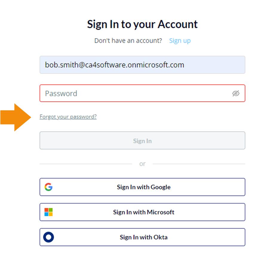 Sign into your account page with arrow pointing to Forgot Your Password? 