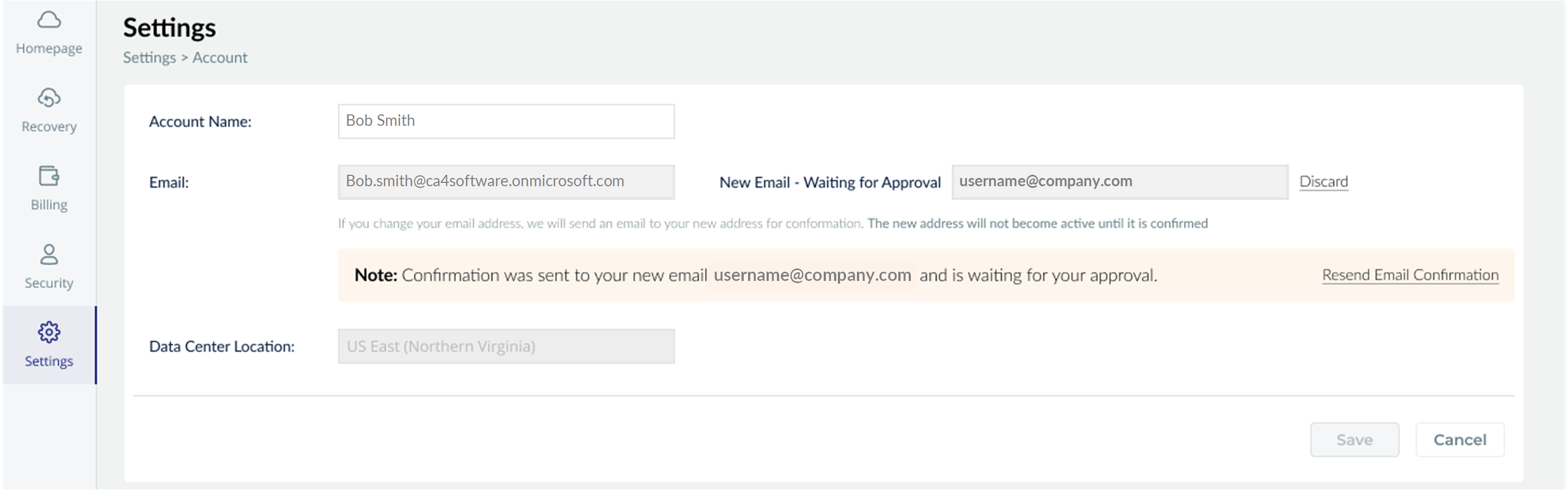 Account settings - message about confirmation waiting for your approval