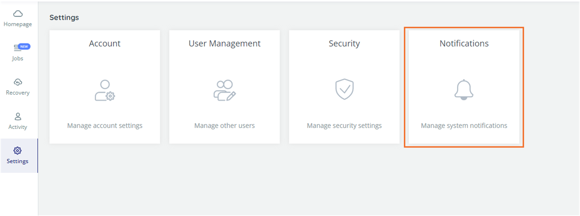 Security Settings page, with Notifications option highlighted