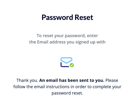 Password reset page - an email has been sent to you