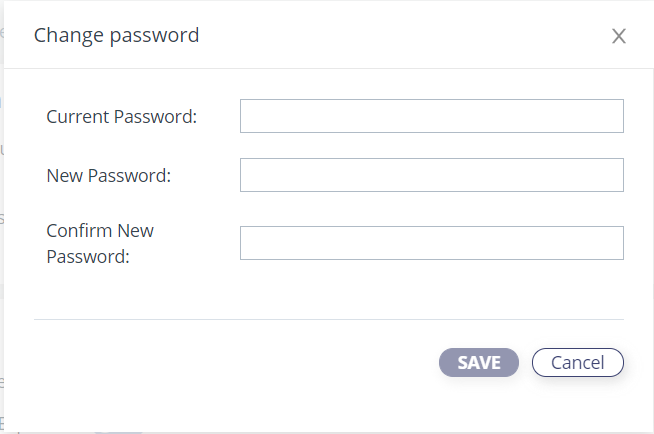 Change password dialog, with current and new password fields
