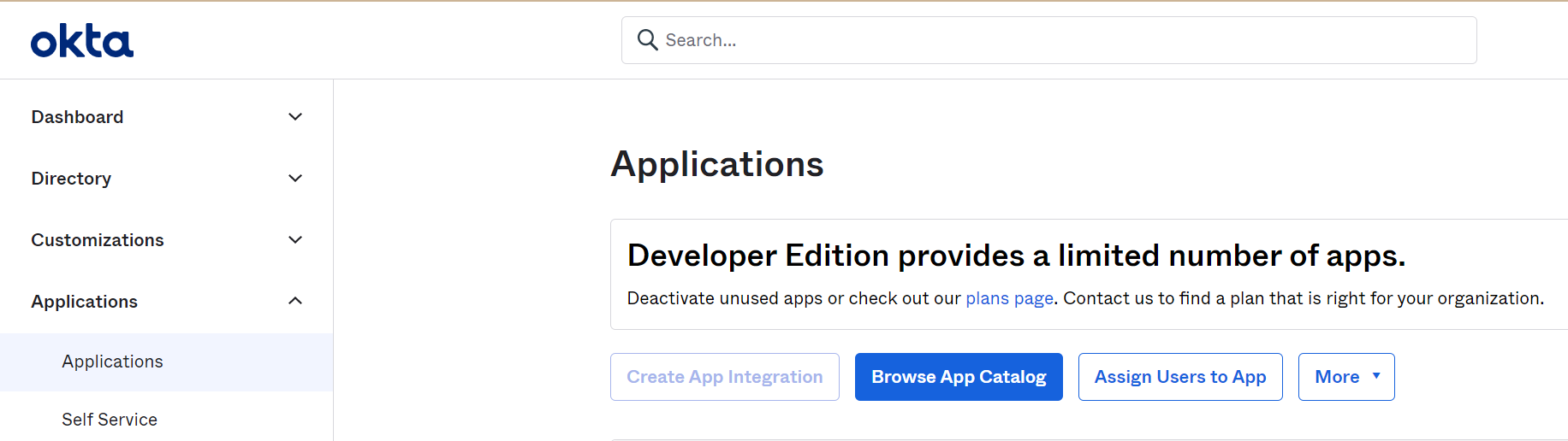 Okta application, with Browse App Catalog button highlighted