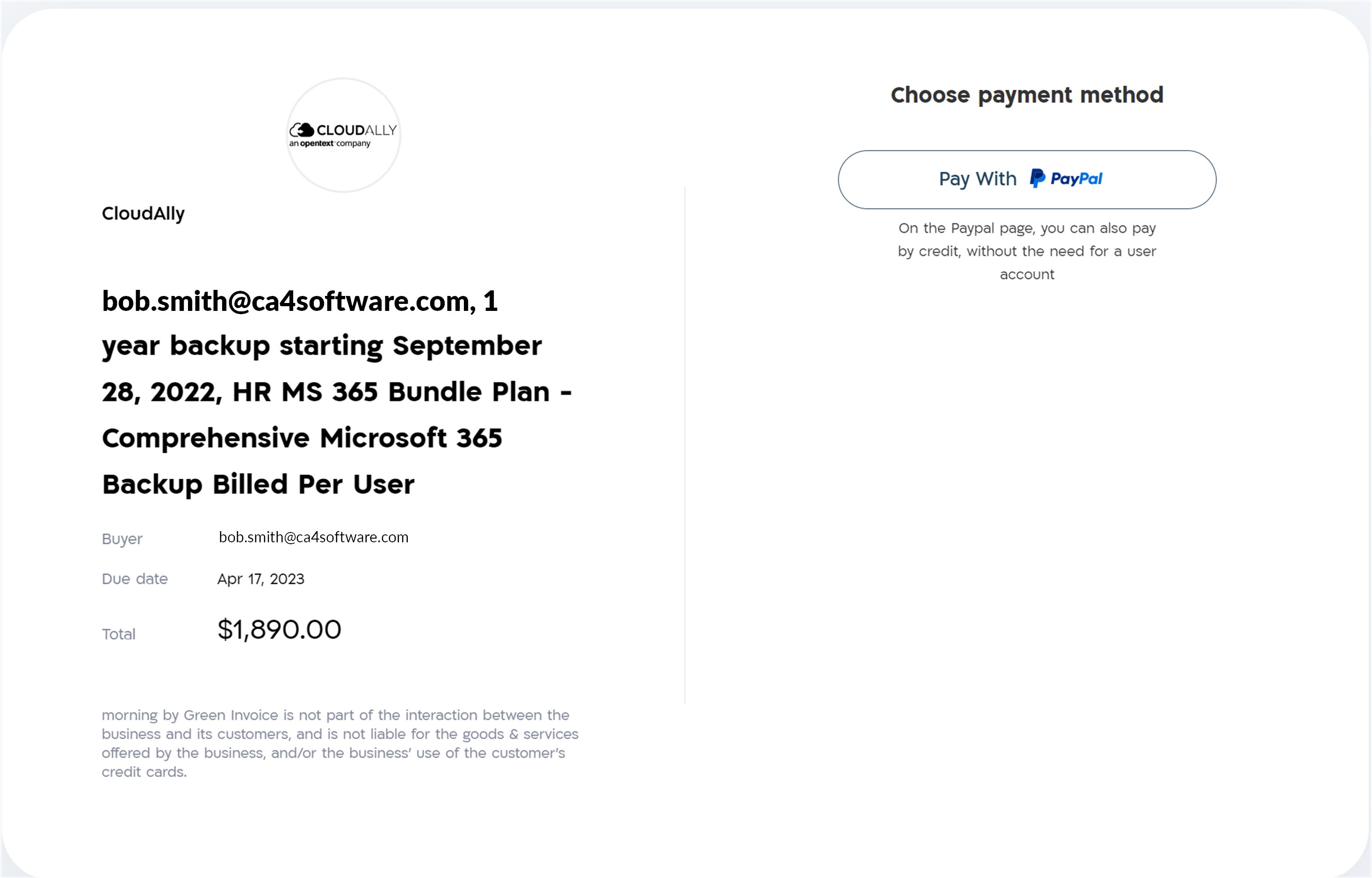 Electronic invoice - pay with PayPal