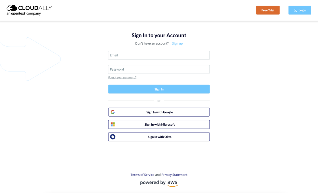 Sign in page
