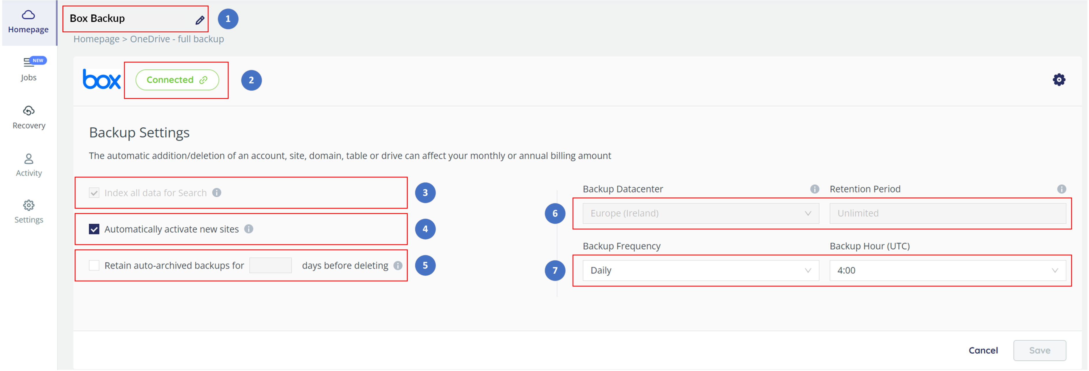 Configuring backup settings - Box