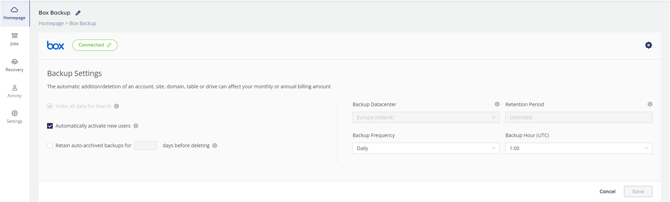 Backup settings - Box