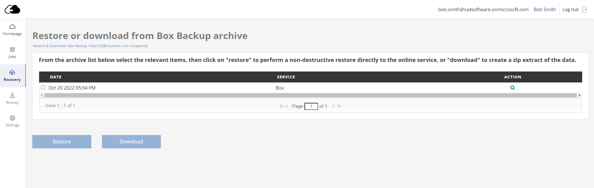 Restore or download from Box Backup archive