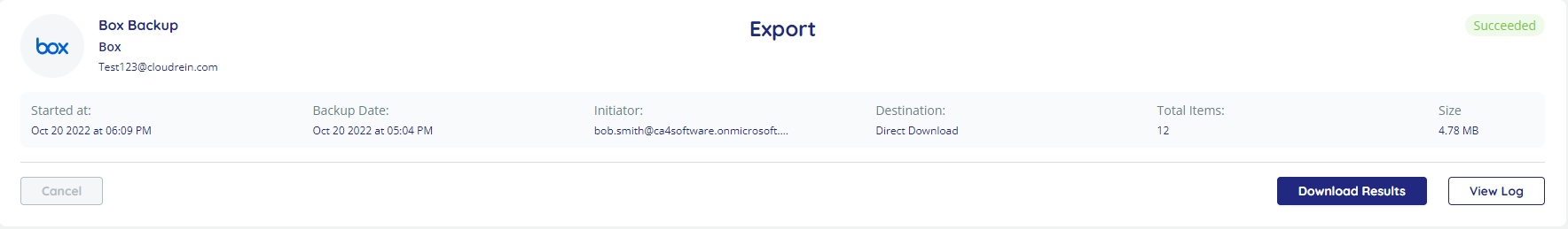 Jobs page, export job, with Download Results button higlighted