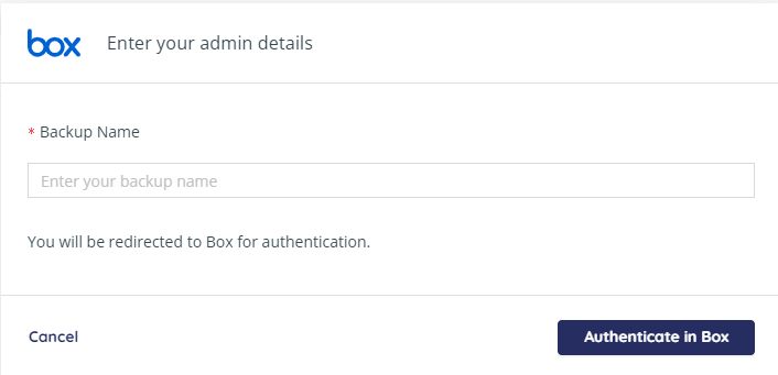 Enter your admin details - Authenticate in Box