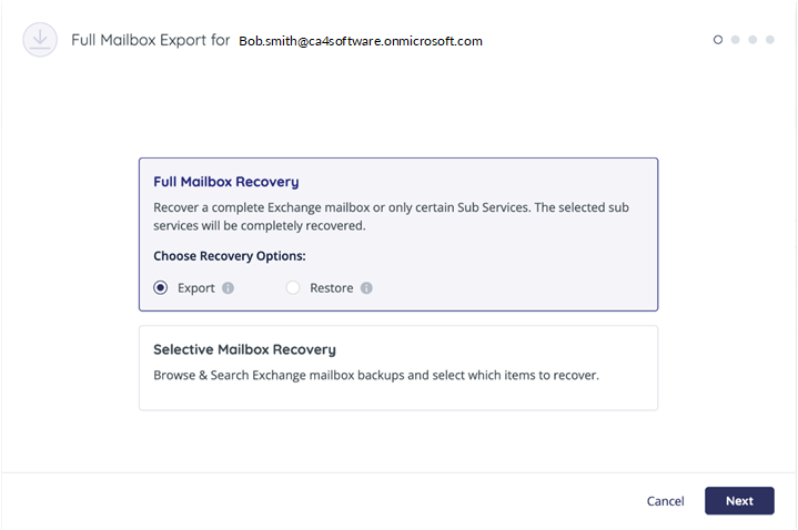 Full Mailbox Recovery - export option selected