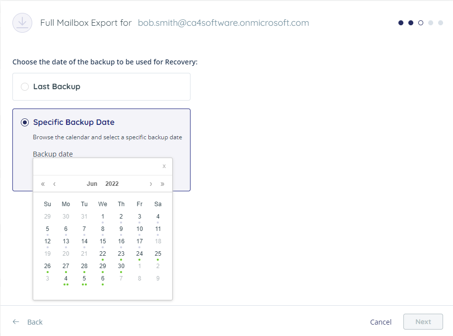 Full Mailbox Export - select date of backup to export
