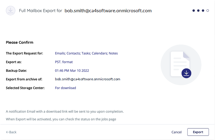Full mailbox export confirmation form - click Export
