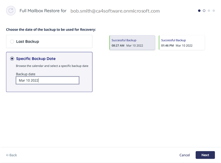 Full mailbox restore - two backups on the same day, choose the specific one to restore.
