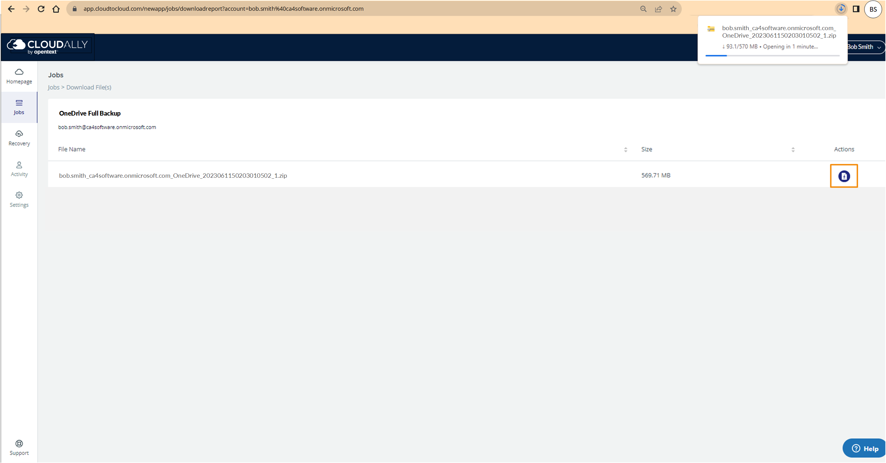 OneDrive full backup - download file - progress of download