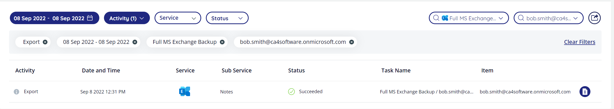 System Activity page - display of recent activity