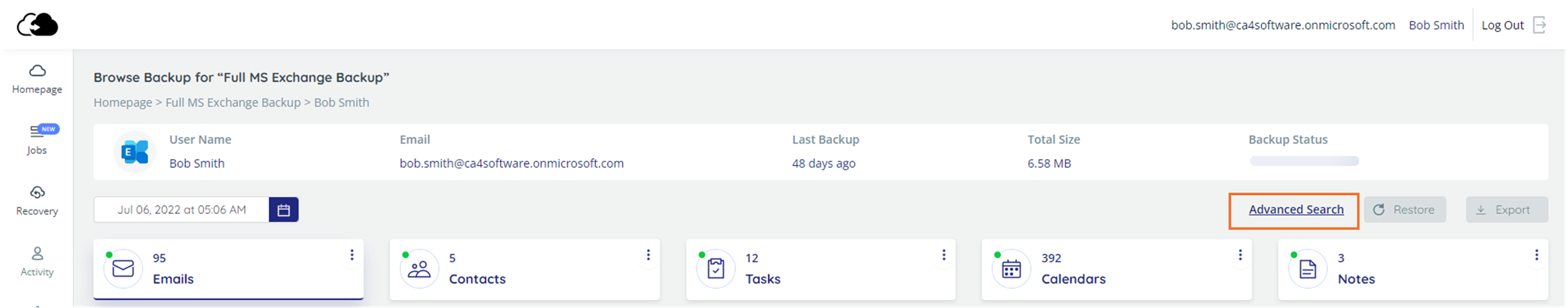 Browse Backups - Advanced Search option