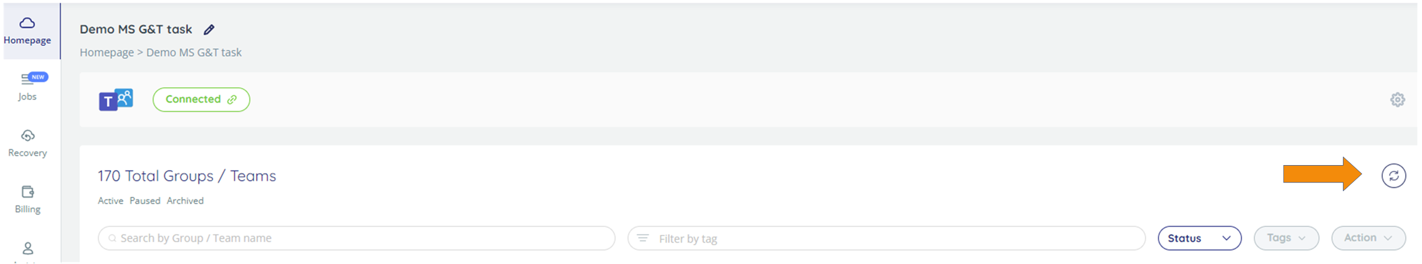 Arrow pointing to refresh button.