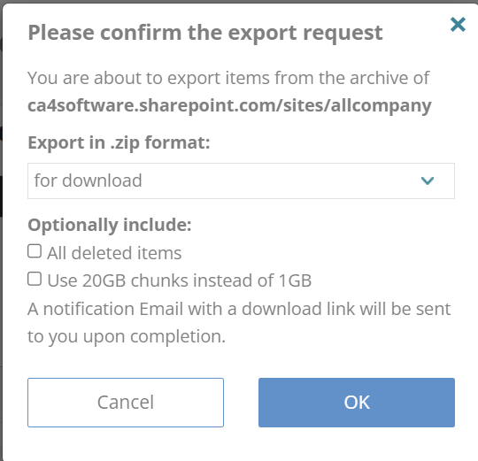 Please confirm the export request. OK button is highlighted.