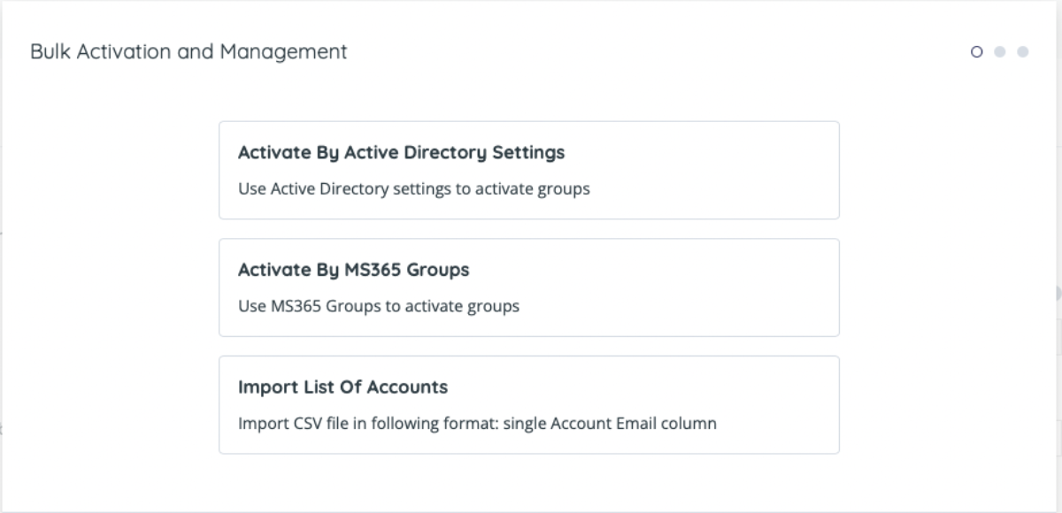 Bulk Activation and Management screen