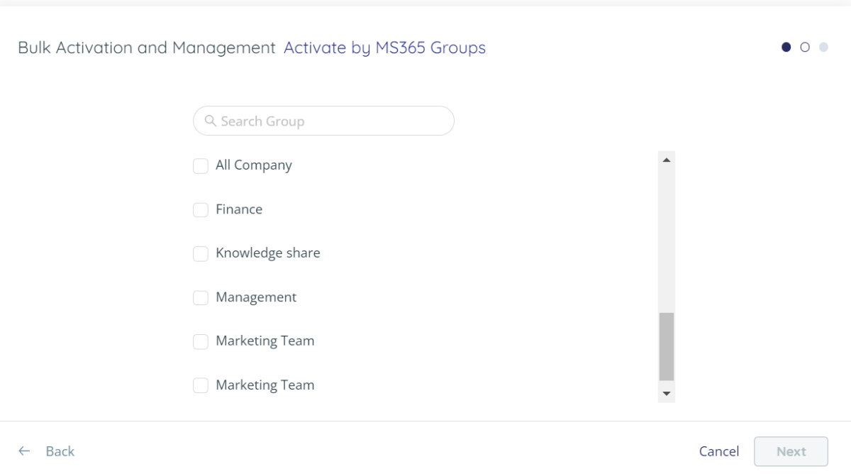 List of groups that can be used for activation rule