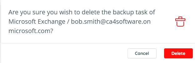 Confirmation to delete Microsoft Exchange Backup Tasks