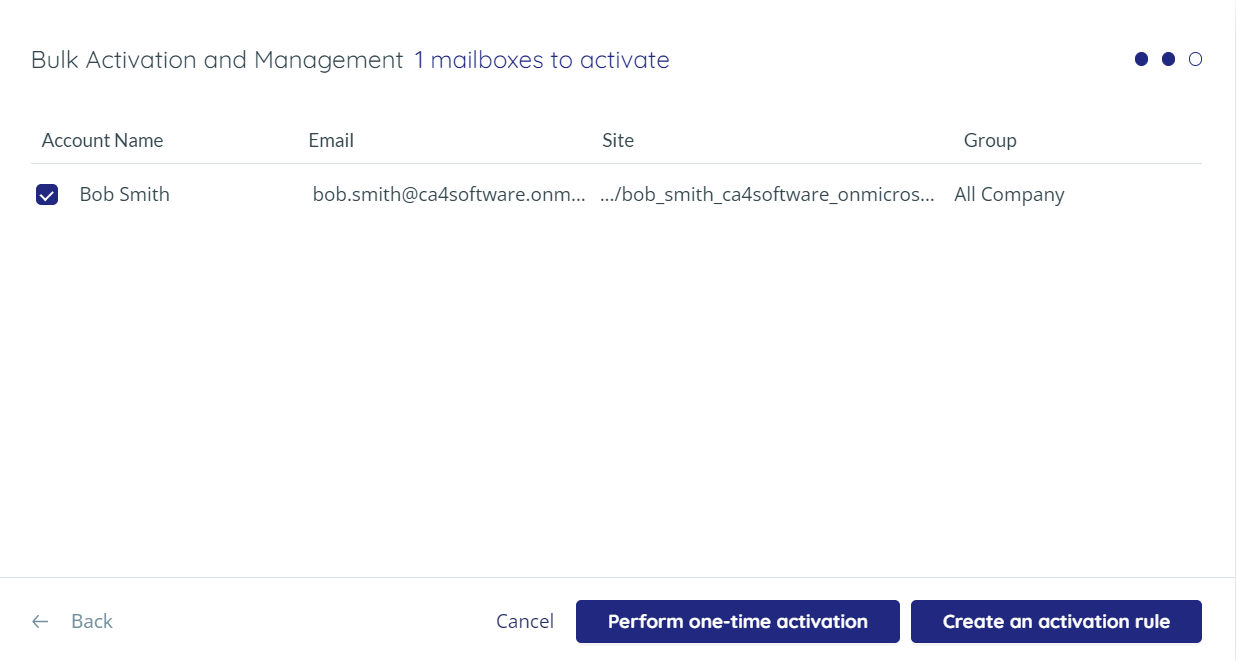 One account selected, and Create an Activation Rule highlighted