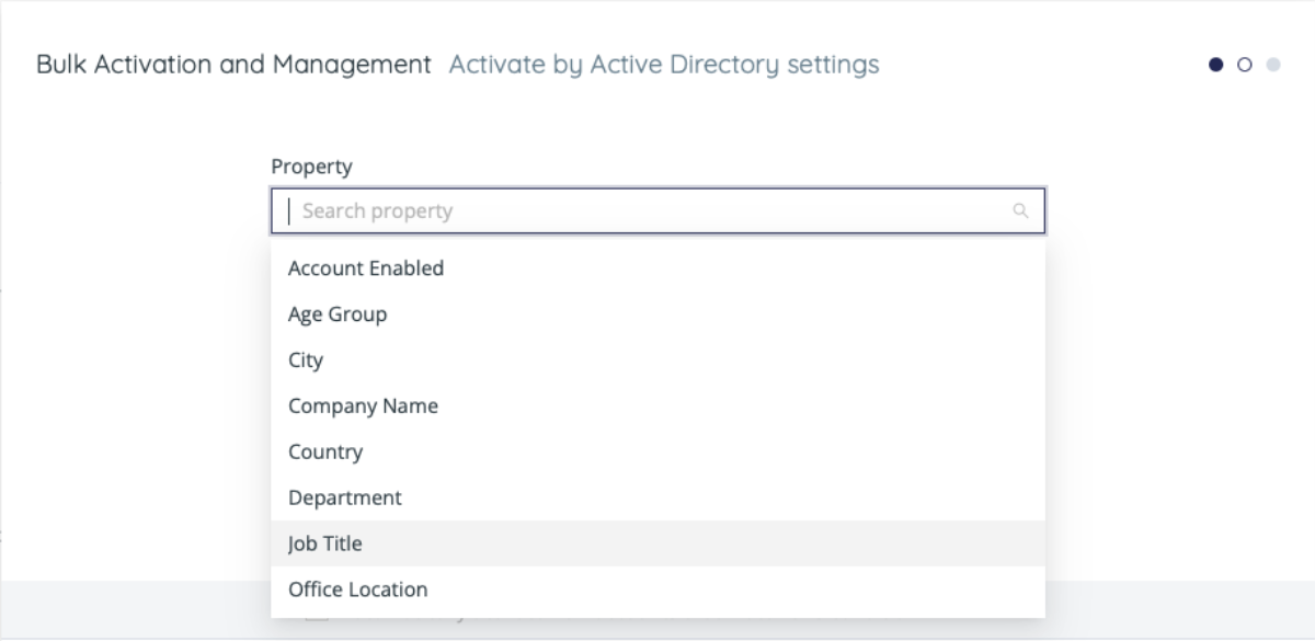 Bulk activation and management screen, activate by active directory settings, such as Company or Job Title