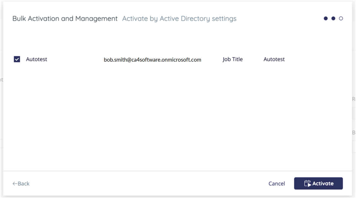 Account selected, and Activate button selected
