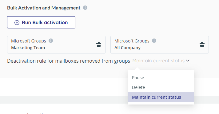 Configuring a deactivation rule, with Maintain Current Status selected