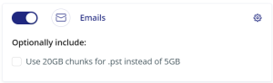 Export options: legal holds, deleted items, and 20 gigabyte chunks
