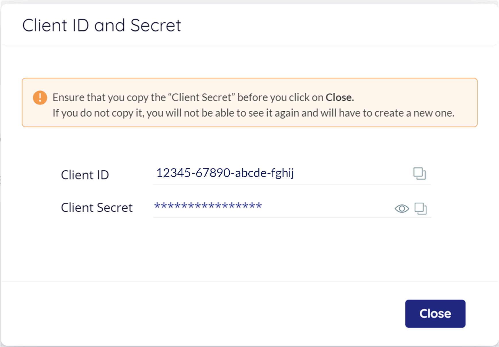 API - client ID and secret generated