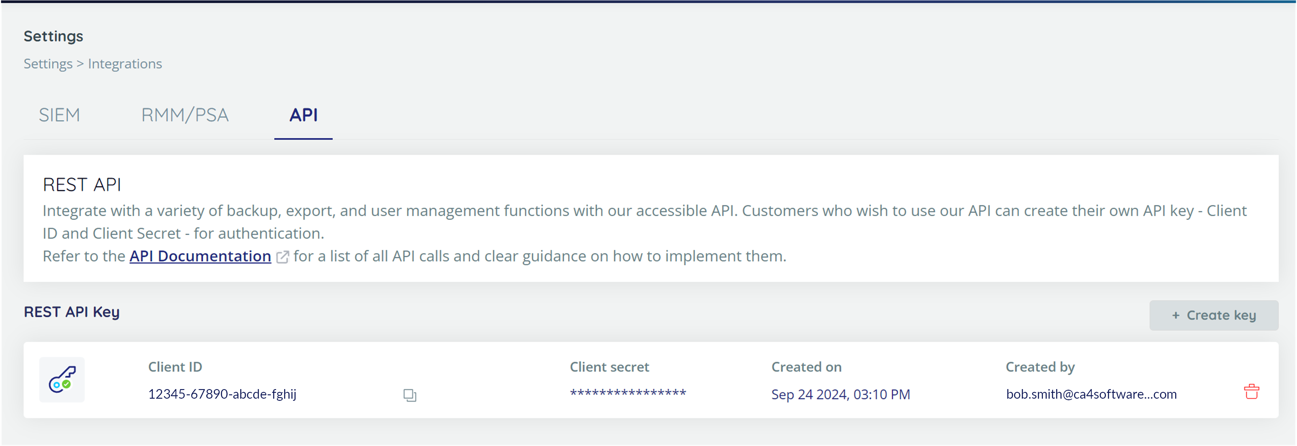 Delete API Client ID and secret