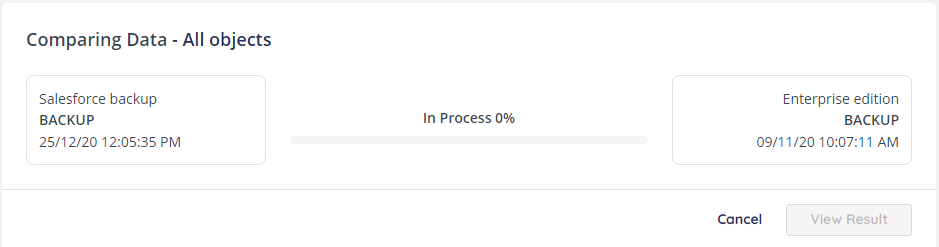 comparing data - all objects. Progress bar displayed.