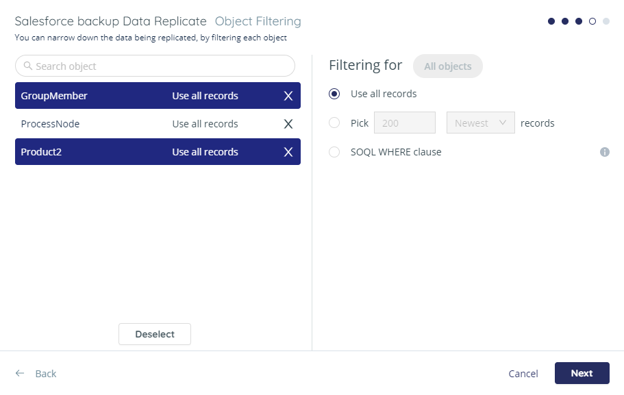 Data replicate - object filtering